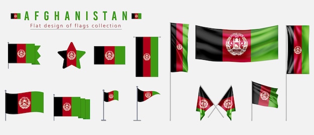 Diseño plano de la bandera de Afganistán de la colección de banderas