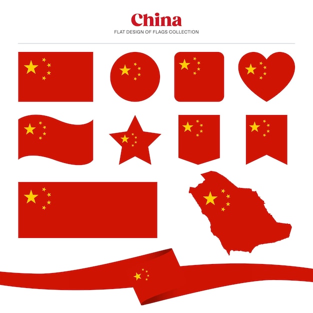 Diseño plano de la bandera de China de la colección de formas de papelería de banderas