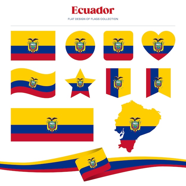 Diseño plano de la bandera de Ecuador Colección de formas de papelería de banderas
