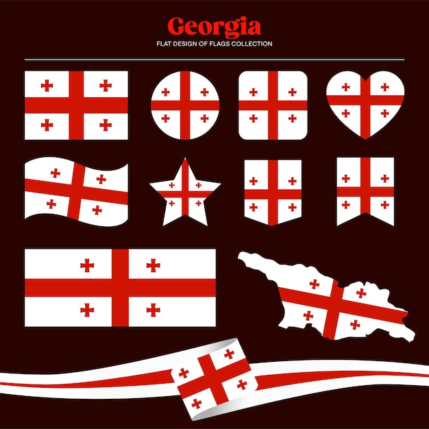 Diseño plano de la bandera de Georgia de la colección de formas de papelería de las banderas