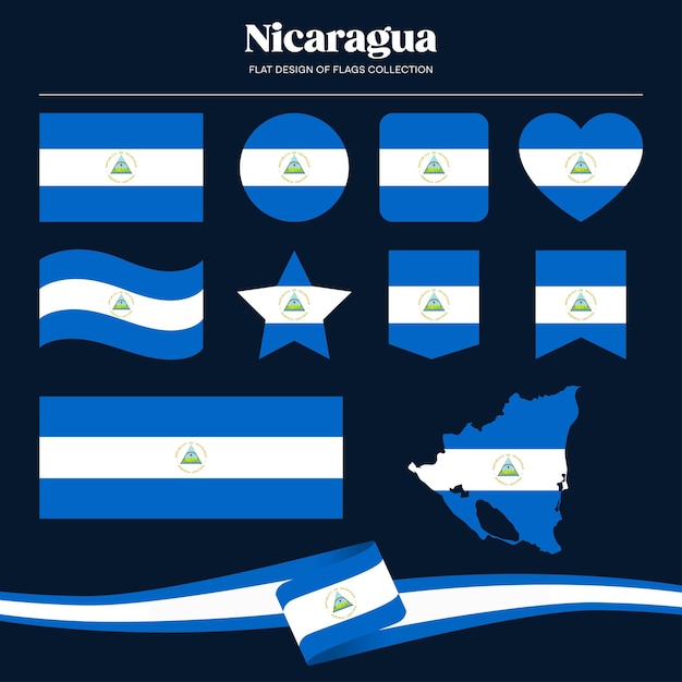 Diseño plano de la bandera de Nicaragua colección de formas de papelería de banderas