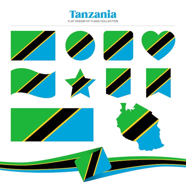 Diseño plano de la bandera de Tanzania de la colección de formas de papelería de las banderas