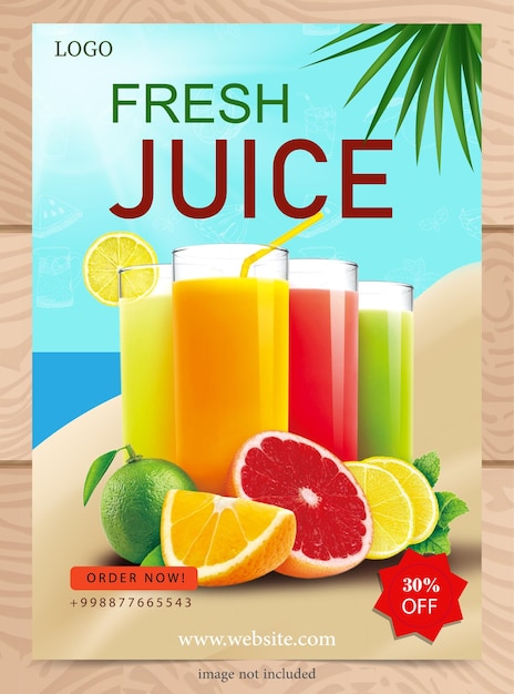 Diseño plano de banner de cartel de tienda de jugo fresco para marketing web