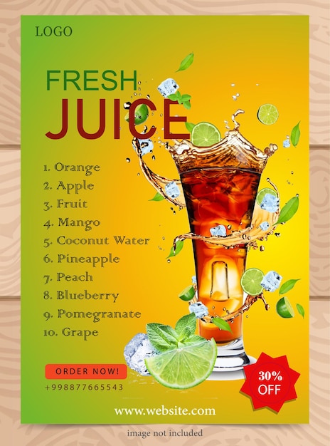 Diseño plano de banner de cartel de tienda de jugo fresco para marketing web