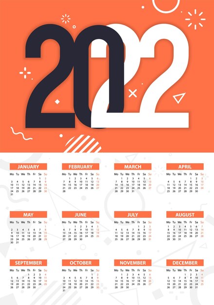 Vector diseño plano del calendario 2022 con formas geométricas simples. gráfico de vector eps10.