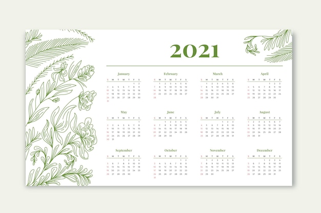 Diseño plano calendario año nuevo 2021