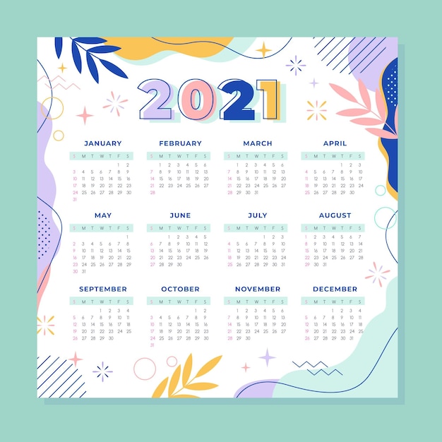 Vector diseño plano calendario año nuevo 2021