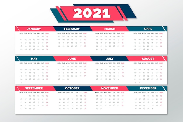 Diseño plano calendario año nuevo 2021