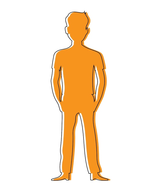 Vector diseño plano de carácter empresarial naranja joven con ilustración de vector de contorno