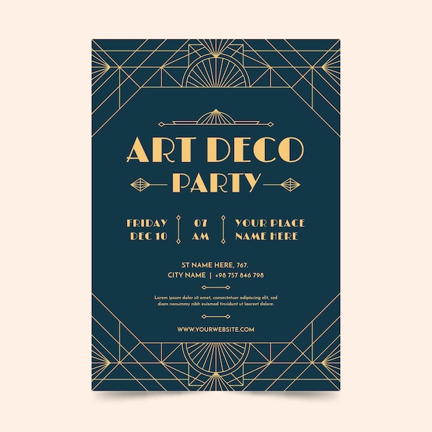 Diseño plano de cartel de fiesta art deco premium