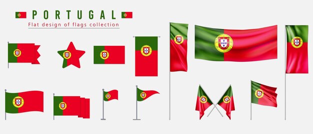Diseño plano de la colección de banderas de la bandera de Portugal