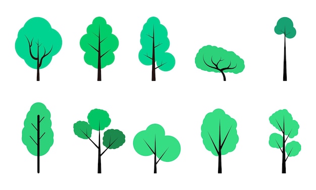 diseño plano colección de diferentes tipos de árboles para la naturaleza y el concepto de frescura