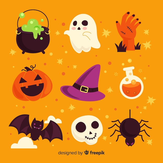 Diseño plano de la colección de elementos de halloween