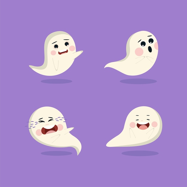 Diseño plano de la colección fantasma lindo de halloween