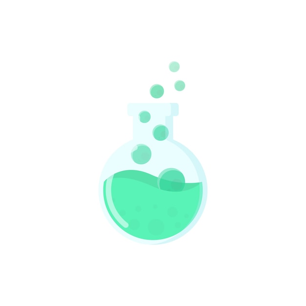 diseño plano color verde Erlenmeyer objeto laboratorio simple ciencia logotipo diseño limpio y minimalista