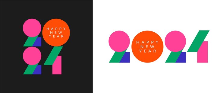 Diseño plano colorido del año nuevo 2024 perfecto para pancartas o carteles de publicaciones en redes sociales de revistas