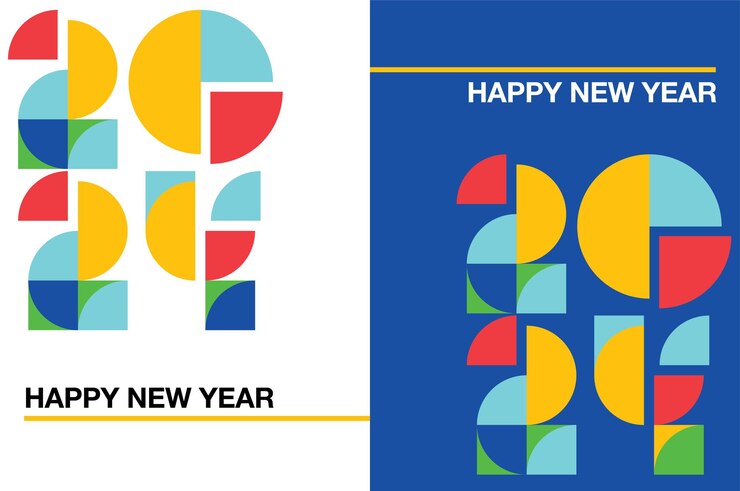 Diseño plano colorido del año nuevo 2024 perfecto para pancartas o carteles de publicaciones en redes sociales de revistas