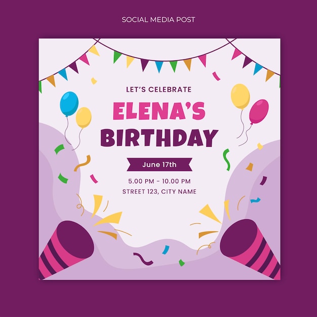 Diseño plano colorido y divertido posts de cumpleaños en Instagram 4