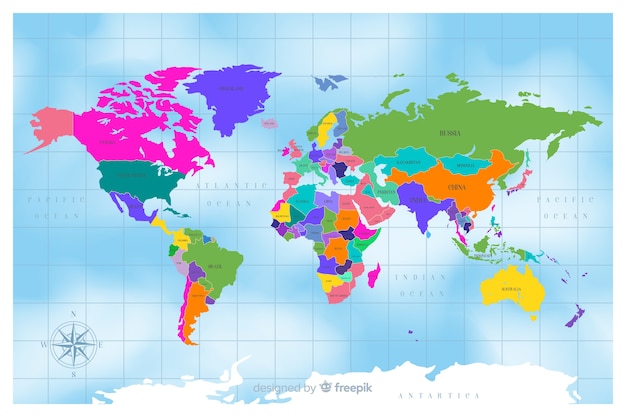 Diseño plano colorido mundo político mapa