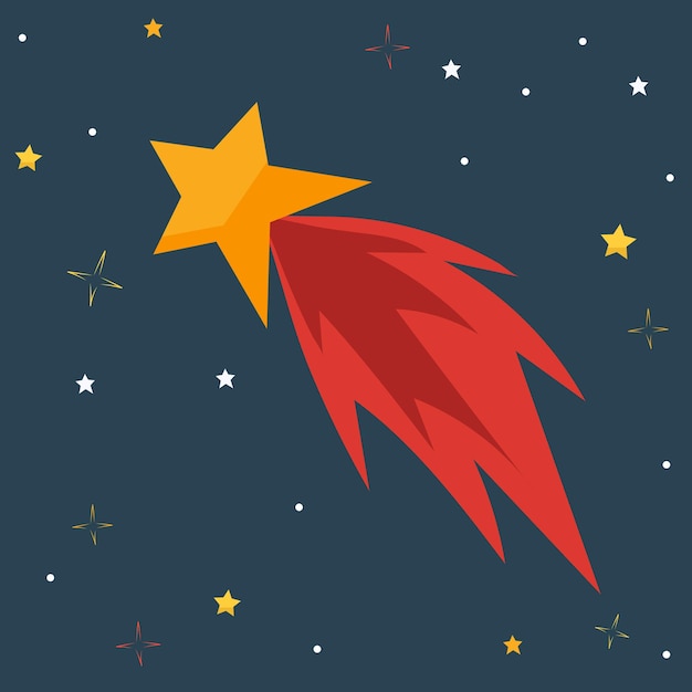 Diseño plano cometa en vector de fondo de cielo estrellado