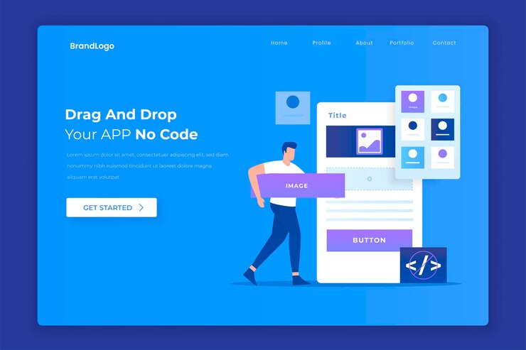 Vector diseño plano del concepto de generador de aplicaciones de arrastrar y soltar