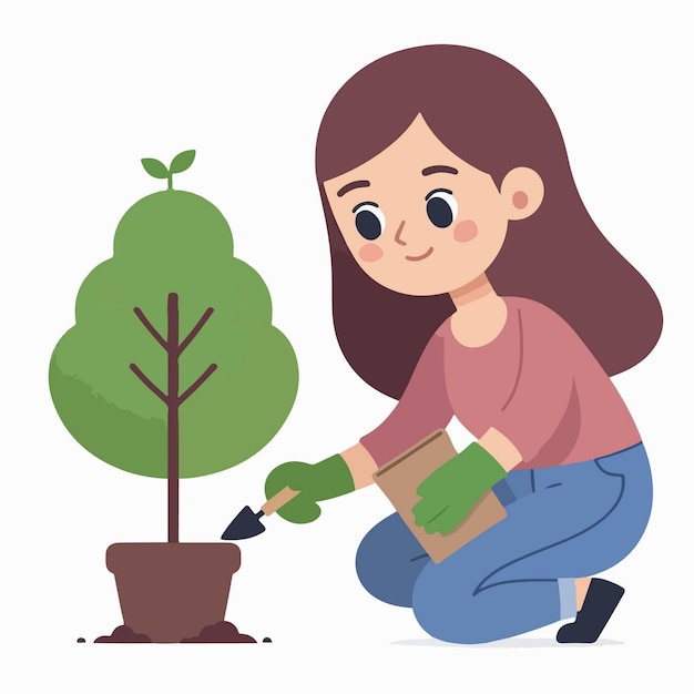 Vector diseño plano concepto de ilustración de la plantación de plantación de niñas jóvenes