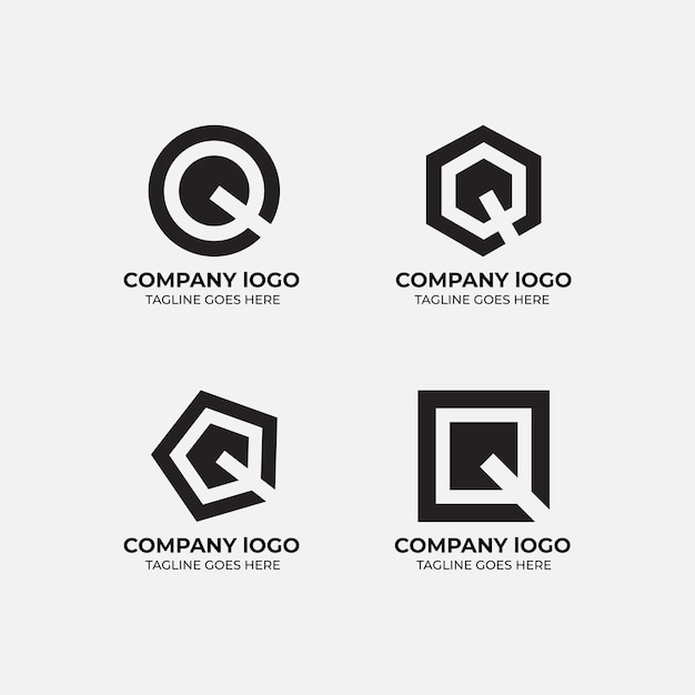 Diseño plano del conjunto de logotipos Q