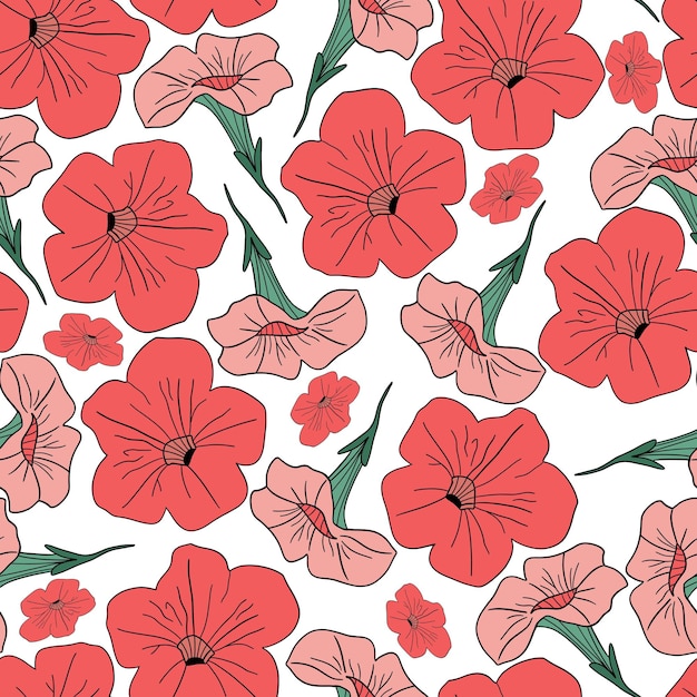 Diseño plano sin costuras flores botánica petunia