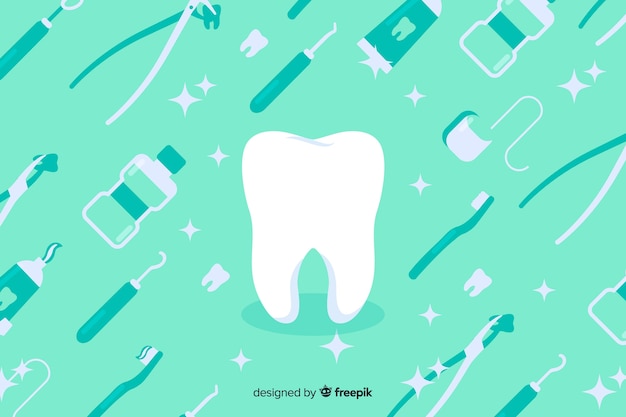 Diseño plano dentista fondo azul