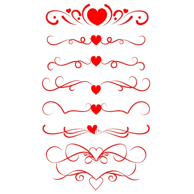 Diseño plano dibujado a mano con bordes y marcos de corazones