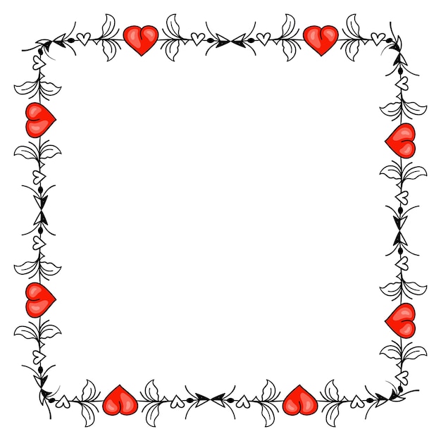 Diseño plano dibujado a mano con bordes y marcos de corazones
