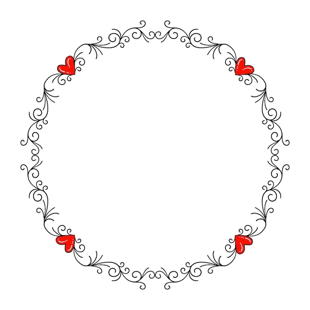 Diseño plano dibujado a mano con bordes y marcos de corazones