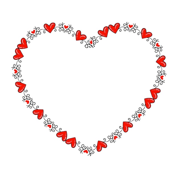 Diseño plano dibujado a mano con bordes y marcos de corazones