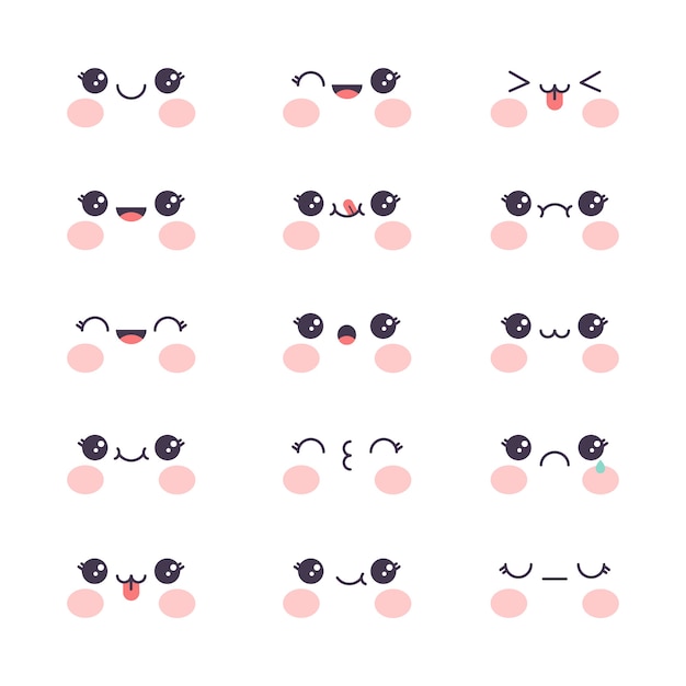 Diseño plano dibujado a mano colección de caras kawaii