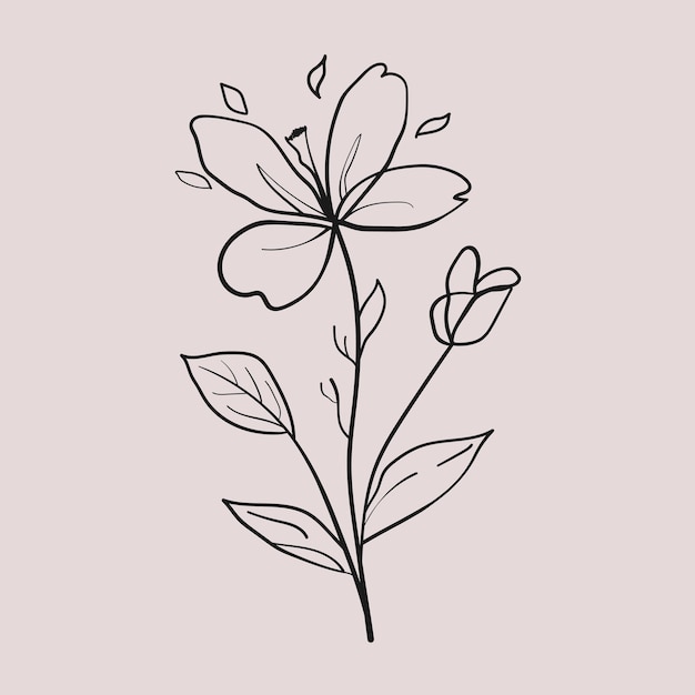 Diseño plano dibujado a mano con contorno floral de arte de línea simple