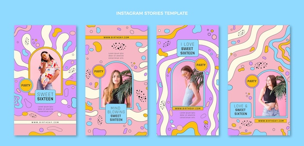 Vector diseño plano dibujado a mano dulces 16 historias de instagram