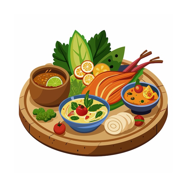 Diseño plano dibujado a mano ilustración de comida tailandesa