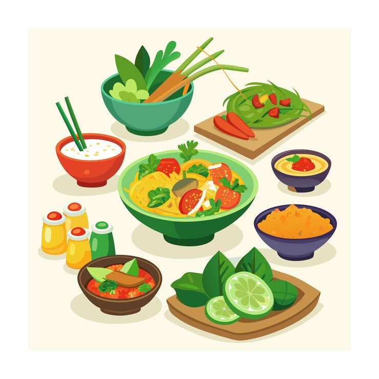 Vector diseño plano dibujado a mano ilustración de comida tailandesa