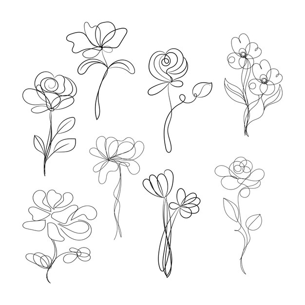 Diseño plano dibujado a mano con un simple contorno de flor