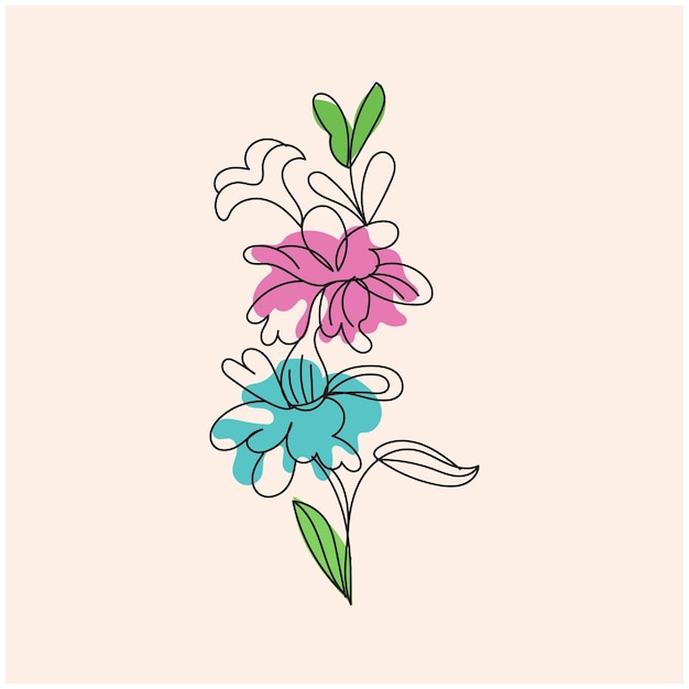 Diseño plano dibujado a mano con un simple contorno de flor