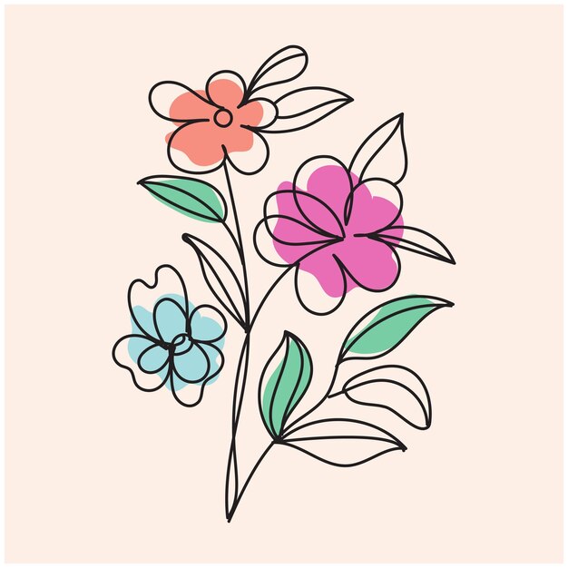 Diseño plano dibujado a mano con un simple contorno de flor