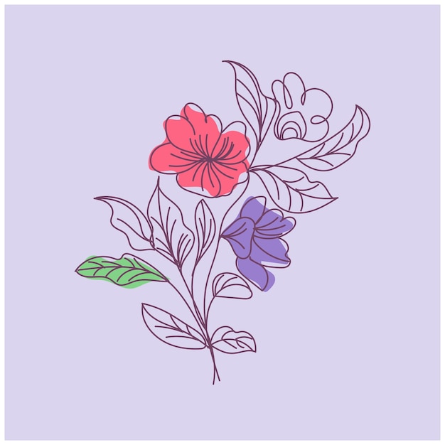 Diseño plano dibujado a mano con un simple contorno de flor