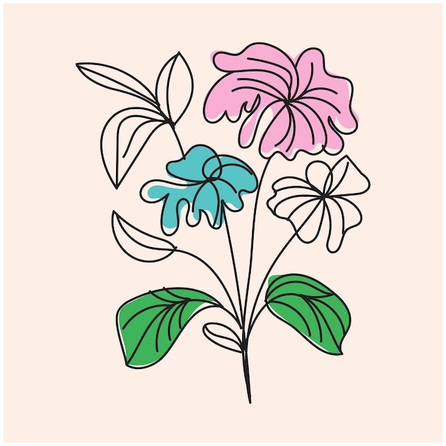 Diseño plano dibujado a mano con un simple contorno de flor