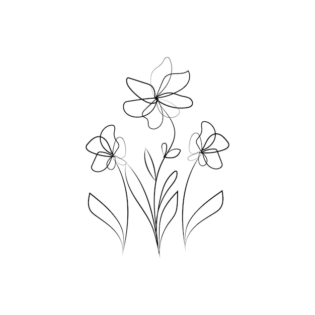Diseño plano dibujado a mano con un simple contorno de flor