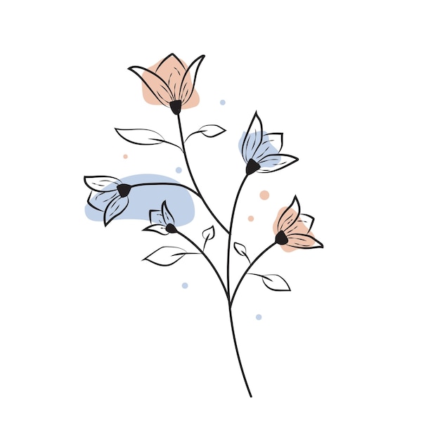 Diseño plano dibujado a mano con un simple contorno de flor
