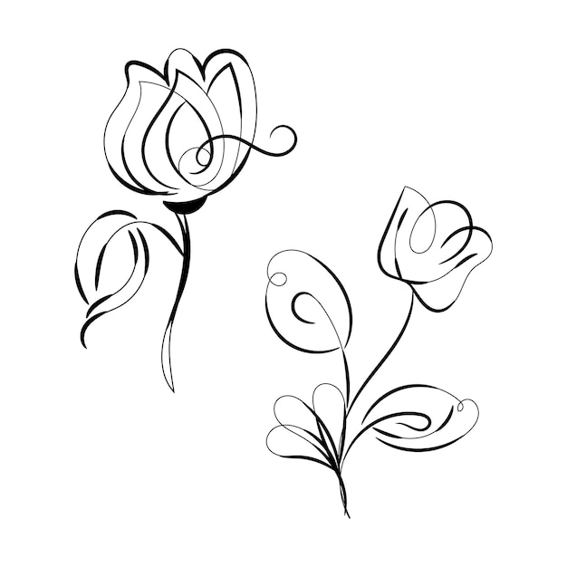 Diseño plano dibujado a mano con un simple contorno de flor