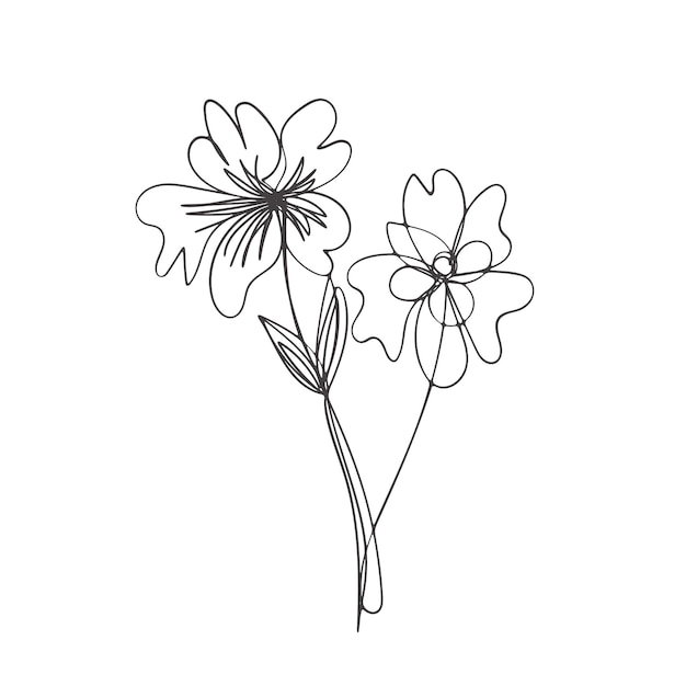Diseño plano dibujado a mano con un simple contorno de flor