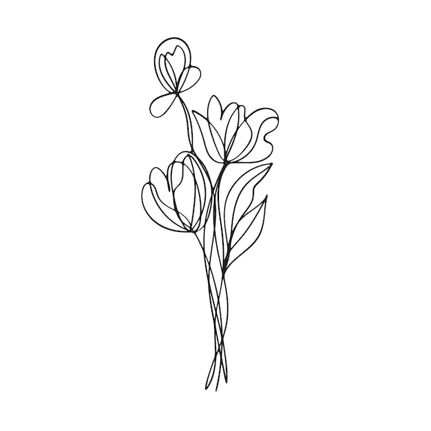Diseño plano dibujado a mano con un simple contorno de flor