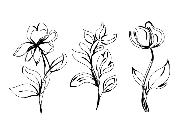 Diseño plano dibujado a mano con un simple contorno de flor