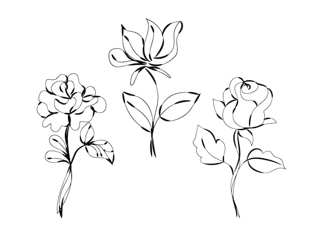 Diseño plano dibujado a mano con un simple contorno de flor